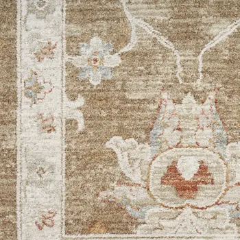 10' Brown Floral Power Loom Distressed Runner Rug