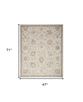 4' X 6' Ivory Floral Power Loom Distressed Area Rug