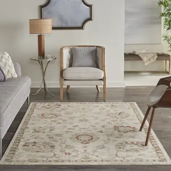 4' X 6' Ivory Floral Power Loom Distressed Area Rug