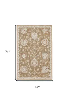 4' X 6' Brown Floral Power Loom Distressed Area Rug