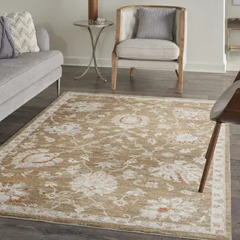 4' X 6' Brown Floral Power Loom Distressed Area Rug