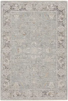 5' X 8' Blue Floral Power Loom Distressed Area Rug