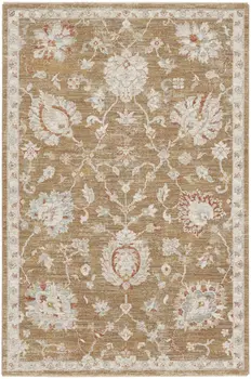 5' X 8' Brown Floral Power Loom Distressed Area Rug