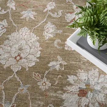 5' X 8' Brown Floral Power Loom Distressed Area Rug