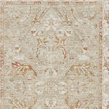 5' X 8' Green Floral Power Loom Distressed Area Rug