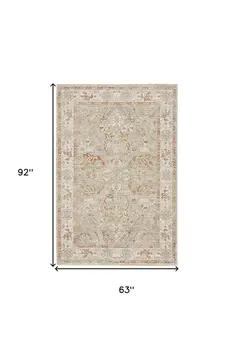 5' X 8' Green Floral Power Loom Distressed Area Rug