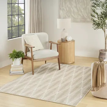 7' X 9' Beige Geometric Area Rug