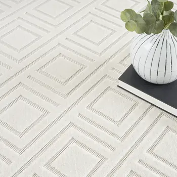 9' X 12' Ivory Geometric Area Rug