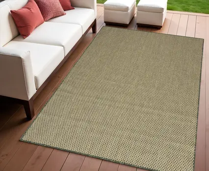 4' X 6' Green And Taupe Geometric Indoor Outdoor Area Rug
