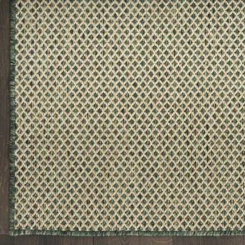 4' X 6' Green And Taupe Geometric Indoor Outdoor Area Rug