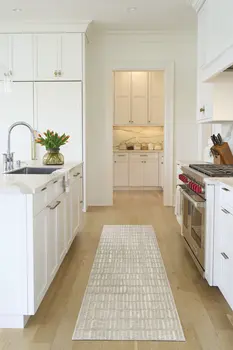 10' Ivory and Gray Geometric Runner Rug