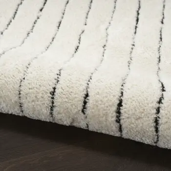 10' Ivory and Black Geometric Runner Rug