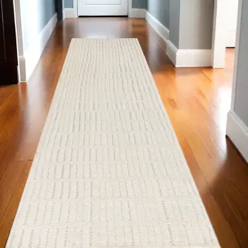 10' Ivory and Gray Geometric Runner Rug