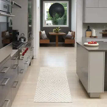 6' Ivory and Black Geometric Runner Rug
