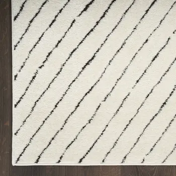 6' Ivory and Black Geometric Runner Rug