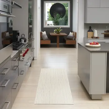 6' Ivory and Gray Geometric Runner Rug