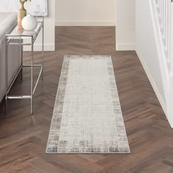 8' Ivory and Gray Abstract Runner Rug