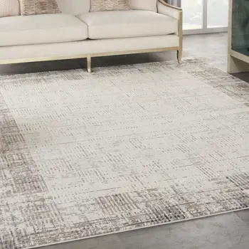 8' X 10' Ivory and Gray Abstract Area Rug