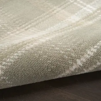 10' Olive Green and Ivory Plaid Runner Rug