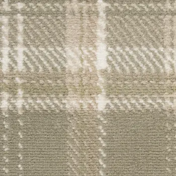 10' Olive Green and Ivory Plaid Runner Rug