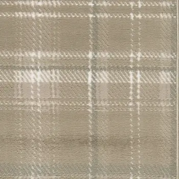 10' Taupe and Ivory Plaid Runner Rug