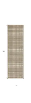 10' Taupe and Ivory Plaid Runner Rug