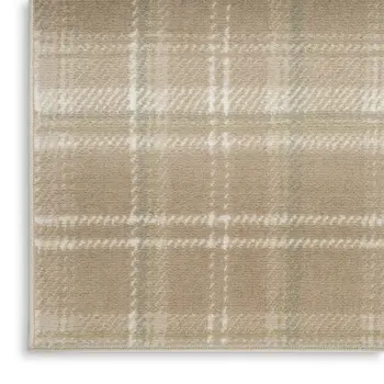 10' Taupe and Ivory Plaid Runner Rug