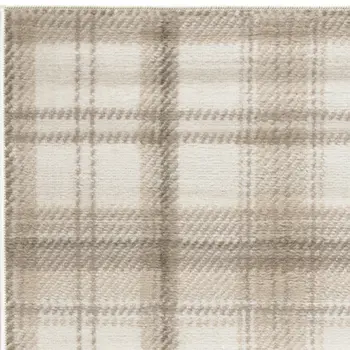 12' Ivory Plaid Power Loom Runner Rug