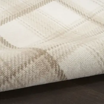 12' Ivory Plaid Power Loom Runner Rug