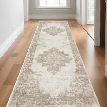 12' Ivory Floral Power Loom Runner Rug