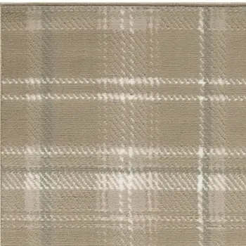 12' Taupe and Ivory Plaid Runner Rug