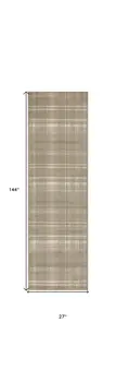 12' Taupe and Ivory Plaid Runner Rug