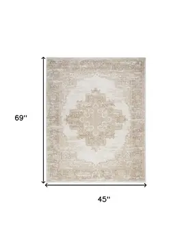 4' X 6' Ivory Floral Power Loom Area Rug