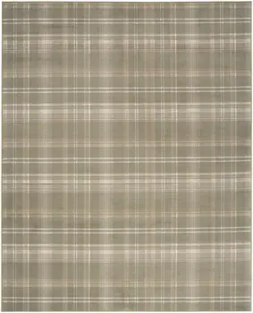 4' X 6' Olive Green and Ivory Plaid Area Rug