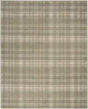 4' X 6' Olive Green and Ivory Plaid Area Rug
