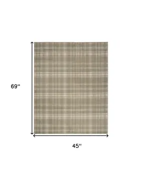 4' X 6' Olive Green and Ivory Plaid Area Rug