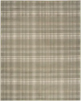 6' X 9' Olive Green and Ivory Plaid Area Rug
