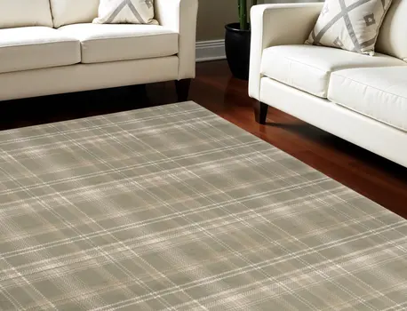 6' X 9' Olive Green and Ivory Plaid Area Rug