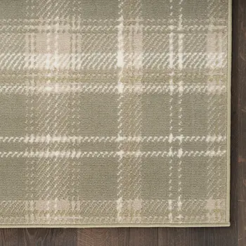 6' X 9' Olive Green and Ivory Plaid Area Rug