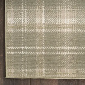 6' X 9' Olive Green and Ivory Plaid Area Rug