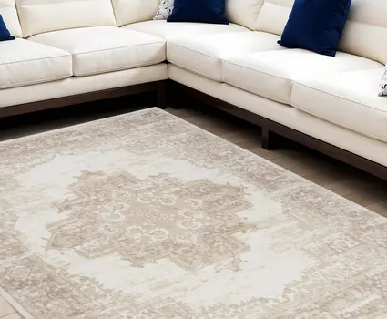 7' X 10' Ivory Floral Power Loom Area Rug