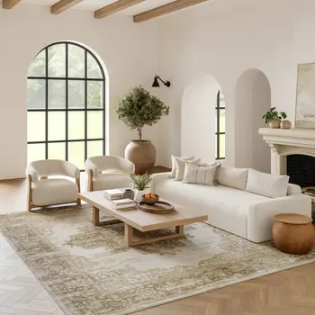 7' X 10' Ivory Floral Power Loom Area Rug