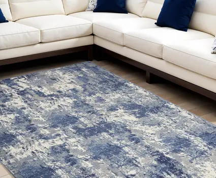 7' X 10' Blue Abstract Power Loom Area Rug