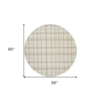 8' Ivory Plaid Power Loom Round Rug