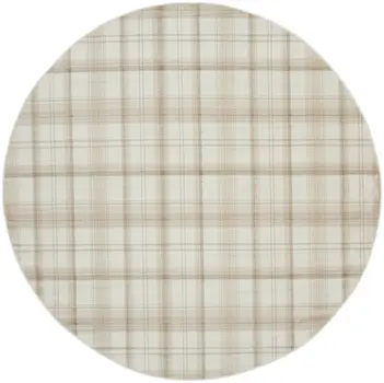 8' Ivory Plaid Power Loom Round Rug