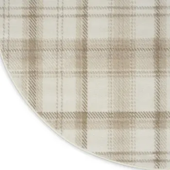 8' Ivory Plaid Power Loom Round Rug