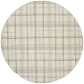 8' Ivory Plaid Power Loom Round Rug