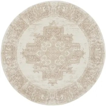 8' Ivory Floral Power Loom Round Rug