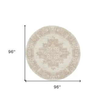8' Ivory Floral Power Loom Round Rug