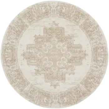 8' Ivory Floral Power Loom Round Rug